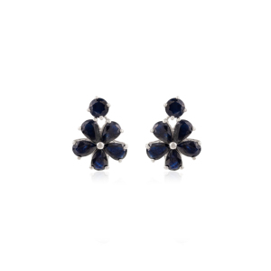 Best Selling Floral Unique Design 925 Sterling <b>Silver</b> Genuine Round & Pear Shape Blue Sapphire September Birthstone <b>Stud</b> Earring - Product Image 1