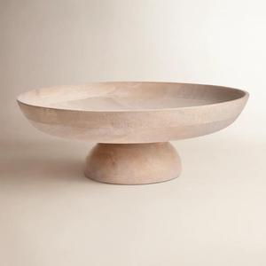 Grande assiette de service en bois blanchi écologique, peu profonde, sur pied, pour centre de table de fête, présentoir moderne - Product Image 1