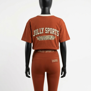 Ensemble haut et legging pour femme en coton, polyester et élasthanne 220 GSM, couleur brun rouille, vêtements de sport, impression personnalisée du logo, ensembles pour femmes - Product Image 2