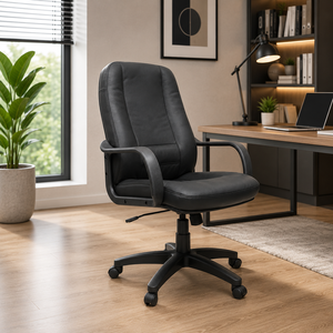 KINSHA <b>Office</b> <b>Chair</b> Ergonomic PU Leather Executive Fixed Armrests <b>Swivel</b> Base Plastic Legs Modern Design Solid Back Bedroom - Product Image 1