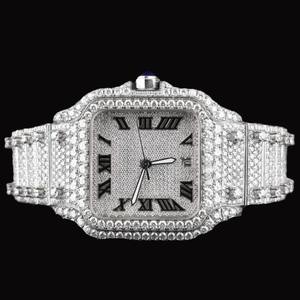 Reloj de Lujo con Caja Cuadrada, Esfera con Números Romanos, Totalmente Adornado con Diamantes Moissanite, Acero Inoxidable de Dos Tonos, Joyería Personalizada Nueva - Product Image 1