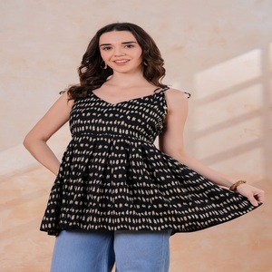 Women Black Printed Peplum Top Sleeveless Casual Summer <b>Tunic</b> Top for Ladies - Product Image 1