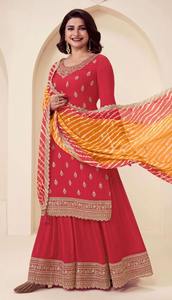 Salwar Kameez étnico de viscosa chinon con bordado, zari y lentejuelas, conjunto de traje Salwar Anarkali Kurta con pantalón y dupatta. - Product Image 3
