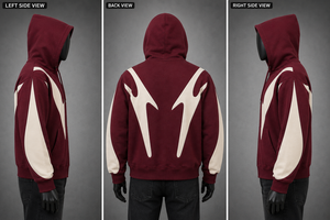 Voxstyle <b>Men's</b> <b>Burgundy</b> Zip-Up <b>Hoodie</b> Color Blocking Streetwear Regular Fit Cotton Fleece Autumn Wear - Product Image 4