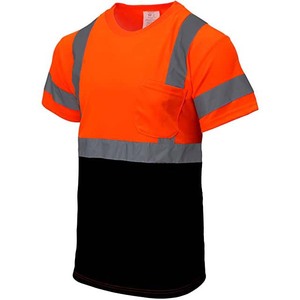 T-shirt de sécurité haute visibilité, vêtement de travail réfléchissant, chemise de chantier bicolore avec poche, respirante, orange et noir - Product Image 3
