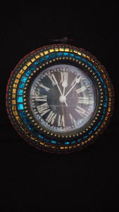 Antique Style Mosaic Glass Hanging Iron Wall <b>Clock</b> Single Face Modern Design with High Quality Metal Needle Display - Product Image 6