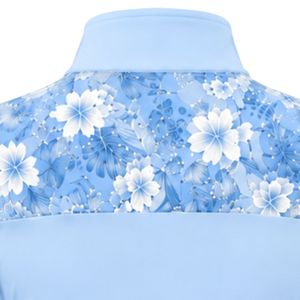 เสื้อสปอร์ตแขนยาวสีฟ้าอ่อนสำหรับผู้หญิง แบบซิป ¼  ตกแต่งลายดอกไม้ที่แขนเสื้อ เหมาะสำหรับการฝึกซ้อมกลางแจ้ง - Product Image 4