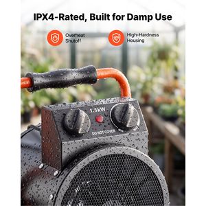 เครื่องทำความร้อนในเรือนกระจก PTC 1500W พร้อมเทอร์โมสตัท โหมดพัดลม ปรับมุมได้ และมาตรฐาน IPX4 - Product Image 6
