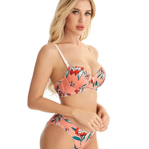 Solid <b>Bikini</b> Set Women <b>Push</b> Bra <b>Top</b> Hipster Bottoms Spandex/Nylon Swimwear Regular Fit Plunge Neck Style 1 Piece Front High Cut - Product Image 1