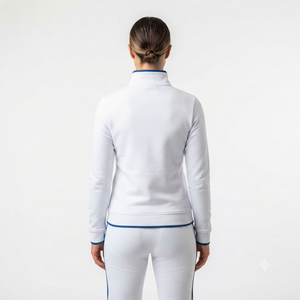 เสื้อแจ็คเก็ตแทร็คซิปเต็มตัวสีขาวสำหรับผู้หญิง ยี่ห้อฮอว์คอาย แต่งขอบสีน้ำเงิน พร้อมกระเป๋าข้าง ทรงสปอร์ต ใส่สบาย เหมาะสำหรับฤดูใบไม้ผลิ - Product Image 5