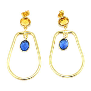 Pendientes Colgantes de Metal de Latón Chapado en Oro de 24K con Diseño Vintage, Corte a Cuadros, Citrino, Zafiro Azul, Hidrocuarzo y Formas Fantasía, Venta al por Mayor - Product Image 1