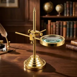 Premium Brass Adjustable Magnifying Glass Stand with Heavy Base Crystal Clear <b>Reading</b> <b>Magnifier</b> for Books Maps Coins Stamps - Product Image 4