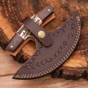 Cuchillo Ulu de Acero de Damasco Forjado a Mano y Hecho a Medida - Mango de Madera y Hueso, Funda de Cuero, Cuchillo de Cocina OEM ODM DIY - Product Image 5