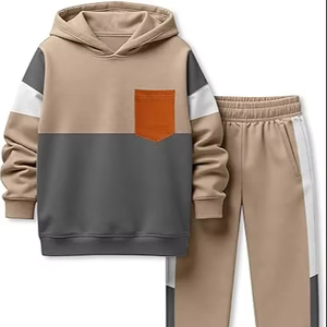 Ensemble de survêtement pour enfants en coton doux et respirant, style vintage délavé à l'acide, tendance urbaine, avec élastique - Product Image 1