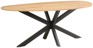 Table de salle à manger de style européen en bois d'acacia massif, forme ovale, plateau naturel, pieds en métal croisés en X, pour la maison, le restaurant, la cuisine - Product Image 2