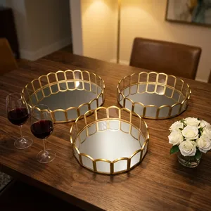 Artisan Design Brass finish <b>Mirror</b> Storage Trays Round Modern Luxury Design Table Organizer for Makeup Jewelry Neatenin - Product Image 5