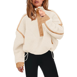 Hauts à capuche zippés pour femmes en polaire Sherpa, unis, respirants, doux et chauds, à manches longues, avec bordure contrastante, vêtements d'extérieur confortables et chauds - Product Image 3