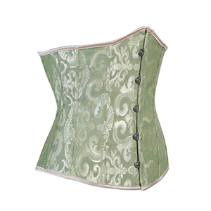 Corset bustier en satin brocart vert pour femme avec fermeture à agrafes, gaine amincissante à maintien ferme pour la taille - Product Image 1