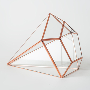 Small Diamond Shape Design Glass Terrarium Plant Pots Copper Made Frame Wholesale Brass Planter Floral Boxes Geometric Style - Product Image 2