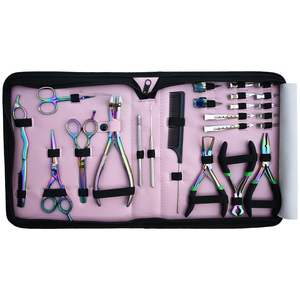 Kit Profesional de 20 Piezas para Extensiones de Cabello, Alicates y Tijeras de Acero Inoxidable de Grado Quirúrgico, Estuche Ergonómico Rosa con Cierre - Product Image 1