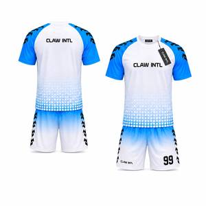 Maillot de football CLAW INTL pour homme, blanc et bleu dégradé, sublimé, manches courtes, évacuation de l'humidité, respirant, coupe athlétique - Product Image 5
