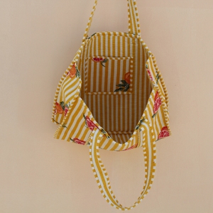 Elegant Quilted 100% Cotton Medium Size Shopping Yellow Tote <b>Bag</b> with Fruit Print Handmade <b>Reusable</b> Long Shoulder Strap Carry - Product Image 4