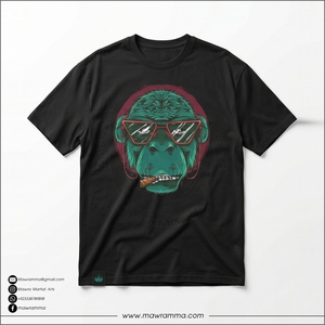 Camiseta Negra para Hombre, Manga Corta, Cuello Redondo, Diseño Estampado de Mono, Corte Regular Informal, 100% Algodón Jersey - Product Image 3