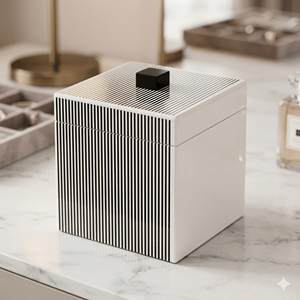 Caja de Almacenamiento de Resina MDF con Rayas Blancas y Negras de Lujo, Organizador Decorativo Moderno con Tapa para Uso en Mesa del Hogar - Product Image 1
