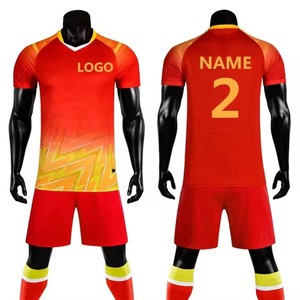 Conjunto de Camiseta de Fútbol Sublimada Personalizada, Cuello en V, Manga Corta, Poliéster que Absorbe la Humedad, Ropa Deportiva para Hombre Adulto, Diseño de Color Degradado - Product Image 3