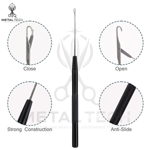 Black Metal Handle Hair Extension Loop <b>Threader</b> Latch Hook Micro Link Pulling <b>Needle</b> Tool Set For Professional Salon Supply - Product Image 3