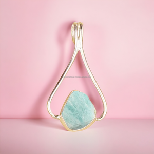 Vente en gros pendentif en cristal d'agate brute amazonite naturelle réglage de lunette forme irrégulière collier à faire soi-même fait à la main mode vintage - Product Image 1