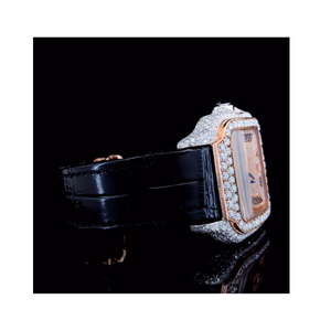 Reloj cuadrado de moissanita, reloj de pulsera de cuarzo, caja de acero inoxidable, cristal de cristal, calendario analógico, resistente al agua, diamante de moissanita - Product Image 2