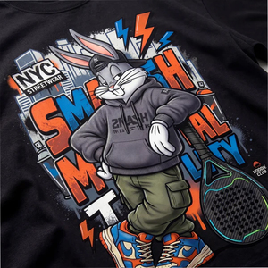 T-shirt noir Bugs Bunny NYC Streetwear à manches courtes, col rond, imprimé dessin animé, coupe classique pour homme, jersey 100% coton - Product Image 5