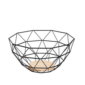 Panier de rangement en fil métallique géométrique avec base en bois, panier rond en fil de fer pour la cuisine, la salle à manger et la décoration de café - Product Image 1