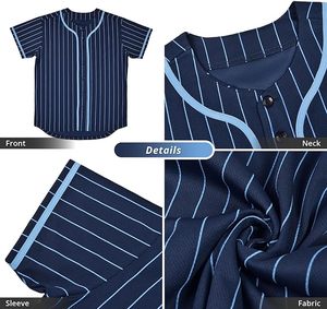 Maillot de baseball à rayures pour hommes et femmes, chemise de baseball unie à boutons, uniforme de sport d'équipe - Product Image 4