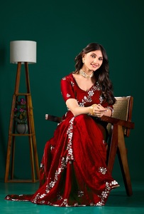 Vexotrend Indian Designer Women's <b>Velvet</b> Satin <b>Saree</b> Beautiful Patola Design Traditional Style Wedding Diwali Party Wear Wrinkle - Product Image 5
