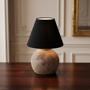 Lámpara de Mesa de Cerámica Minimalista en Negro Mate, Base de Bola, Cerámica Texturizada, Luz para Sala de Estar, Estilo Wabi Sabi Bali, Base para Bombilla E27 - Product Image 3