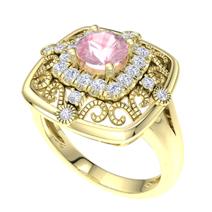 925 Sterling Silver Gold Plated Pink Morganite CZ Vintage Filigree Halo Ring <b>Cushion</b> Shape <b>Statement</b> Ring for Women Fine Jewelry - Product Image 6