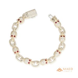 Bracelet chaîne à maillons tête de mort en moissanite plaqué or 14K, style luxe hip-hop serti de pierres, cadeau pour femme et homme - Product Image 1