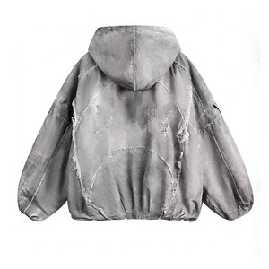 Sweat à capuche épais et lourd 420 GSM en molleton bouclette 100 % coton, coupe oversize, effet délavé vintage, avec fermeture éclair, pour homme, qualité supérieure - Product Image 4