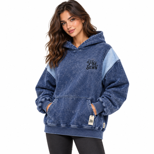 Sweat-shirt à capuche délavé pour femme, effet vintage personnalisé, poignets et ourlet côtelés, poche kangourou, silhouette décontractée, vêtement décontracté, vente en gros - Product Image 1