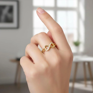 Bague d'amour infini double cœur en or pur 14 carats ou argent avec diamant de laboratoire, empilable, pour elle - Product Image 5