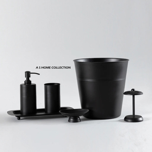 Ensemble de salle de bain vintage en aluminium fait main, cinq pièces, émail noir imprimé, pour la maison et la salle de bain - Product Image 3