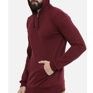 Sweat-shirt à capuche en molleton uni respirant pour homme, coupe classique, manches longues, décontracté, tricoté, avec poche avant, pour l'hiver - Product Image 3