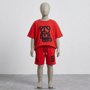 Conjunto de camiseta y pantalones cortos de algodón con logo personalizado, estilo streetwear, para niños, diseño de verano, informal, con estampado tipo waffle. - Product Image 4
