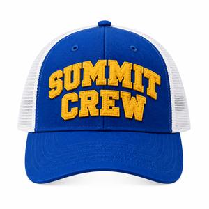 Casquette de baseball OEM personnalisée bleue et blanche en maille avec logo lettre appliqué en feutre, 6 panneaux, respirante, snapback, streetwear extérieur Y2K - Product Image 2