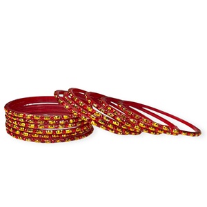 Oferta Especial: Nuevo Juego de Brazaletes de Cristal Rojo Brillante con Baño de Oro y Cristales, Modernos para Bodas y Eventos Festivos - Product Image 1