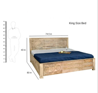 Lit design en bois de manguier King Size, avec meuble de rangement, lit, meubles de salon pour la maison, art indien exotique