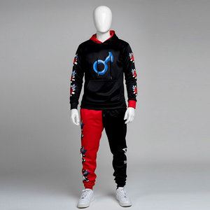 Conjunto Deportivo Reversible para Hombre con Capucha, 2 en 1, Cortavientos, con Dobladillo Dividido, Estilo Urbano, Corte Regular, Estampado, de Algodón, para Otoño - Product Image 1