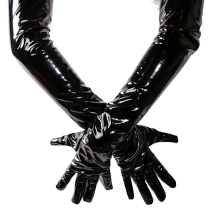 Black PU Opera-Length <b>Gloves</b> Plain Style Unlined for Party Wear - Product Image 6